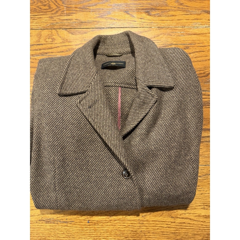 Luciano Barbera Womens Brown Checked Wool Cashmere Button Blazer Size 46 Work